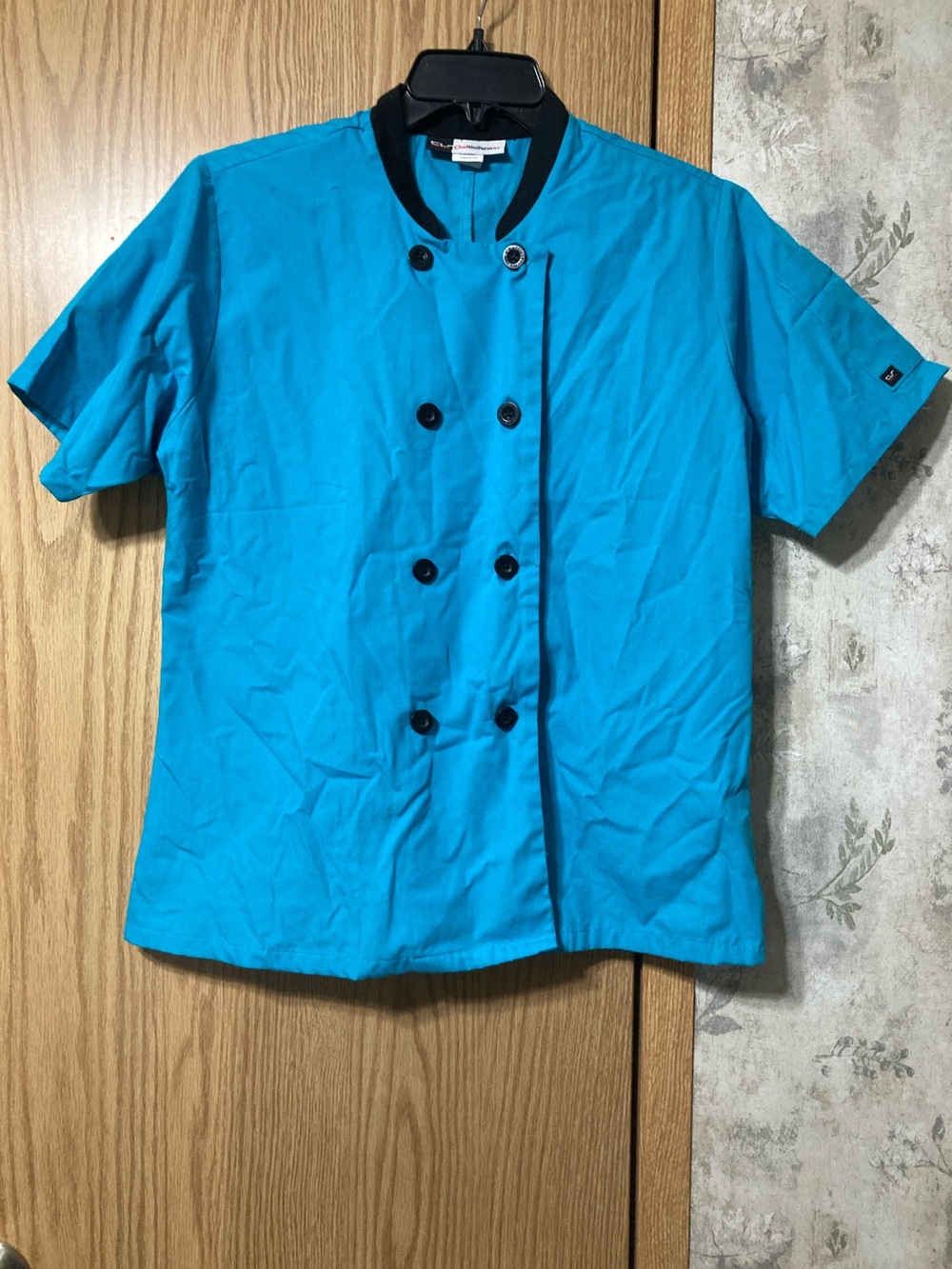 Women’s Short-Sleeve Chef Jacket in Turquoise with Contrast Trim